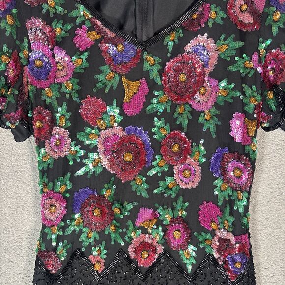 Laurence Kazar NY Size S‎ Silk Dress Sequins Art Deco Glam Hollywood Gatsby 20s - Picture 4 of 16